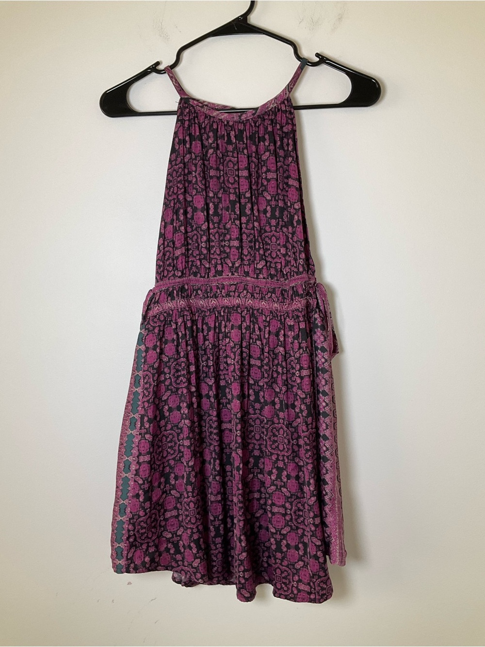 Free People Printed Halter Mini Dress Purple Boho XS